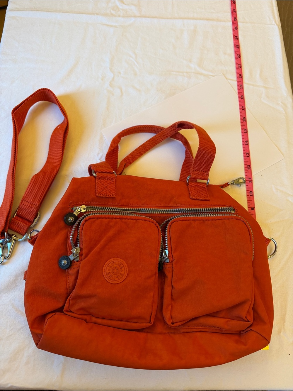 Kipling Bright Orange Dual-Pocket Tote